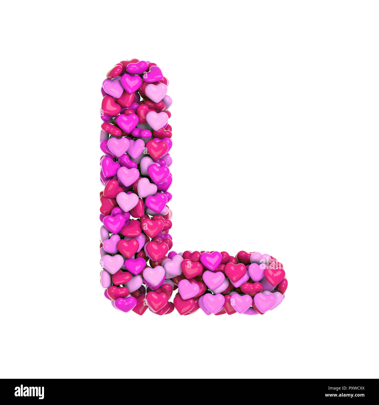 Valentine letter L - Capital 3d pink hearts font isolated on white ...