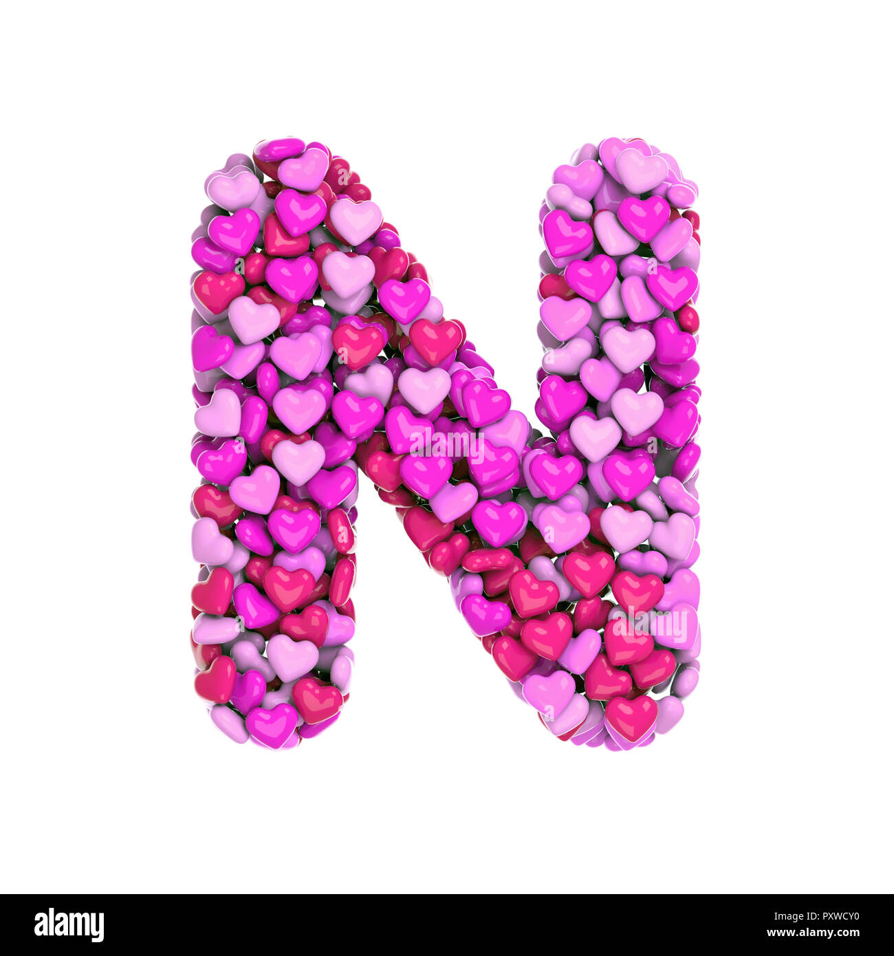 Valentine letter N - Capital 3d pink hearts font isolated on white ...