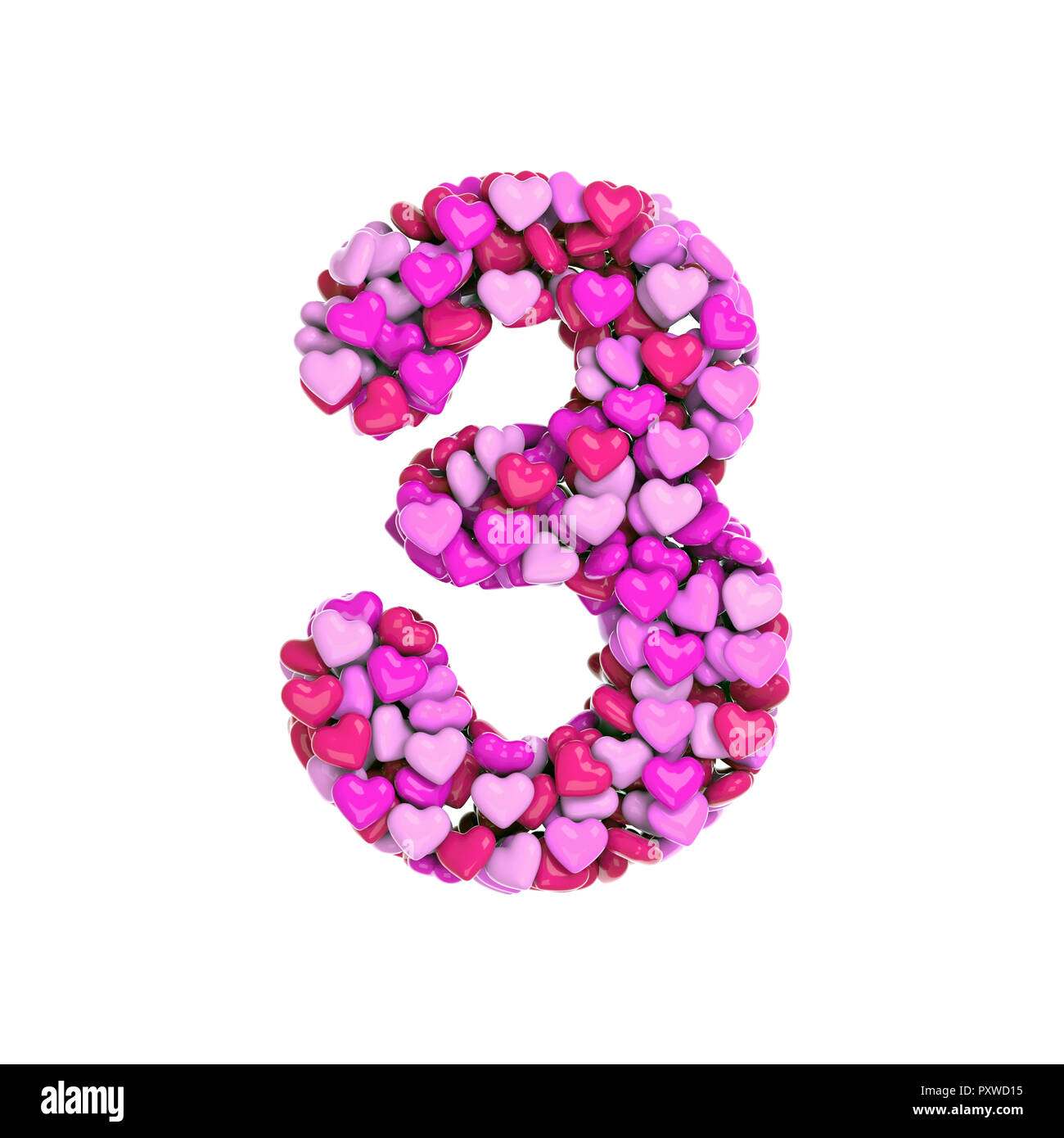 Number 3 Love Hearts Valentine Illustration Vector Font Royalty