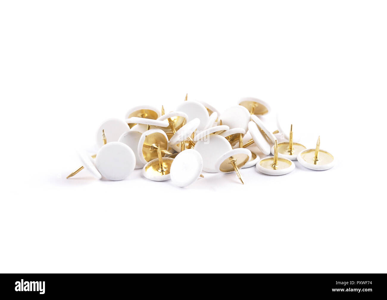 Drawing pins on white Stock Photo Alamy