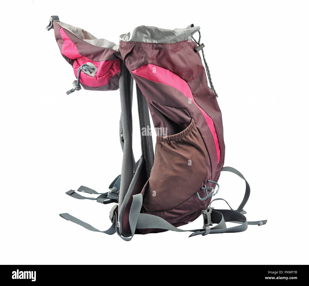 Red backpack on white background Stock Photo