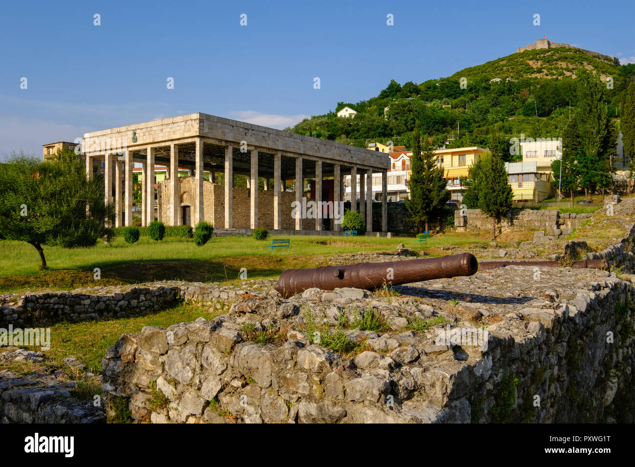 Albania, Lezhe, Skanderbeg Mausoleum and ruins of ancient Lissos Stock Photo