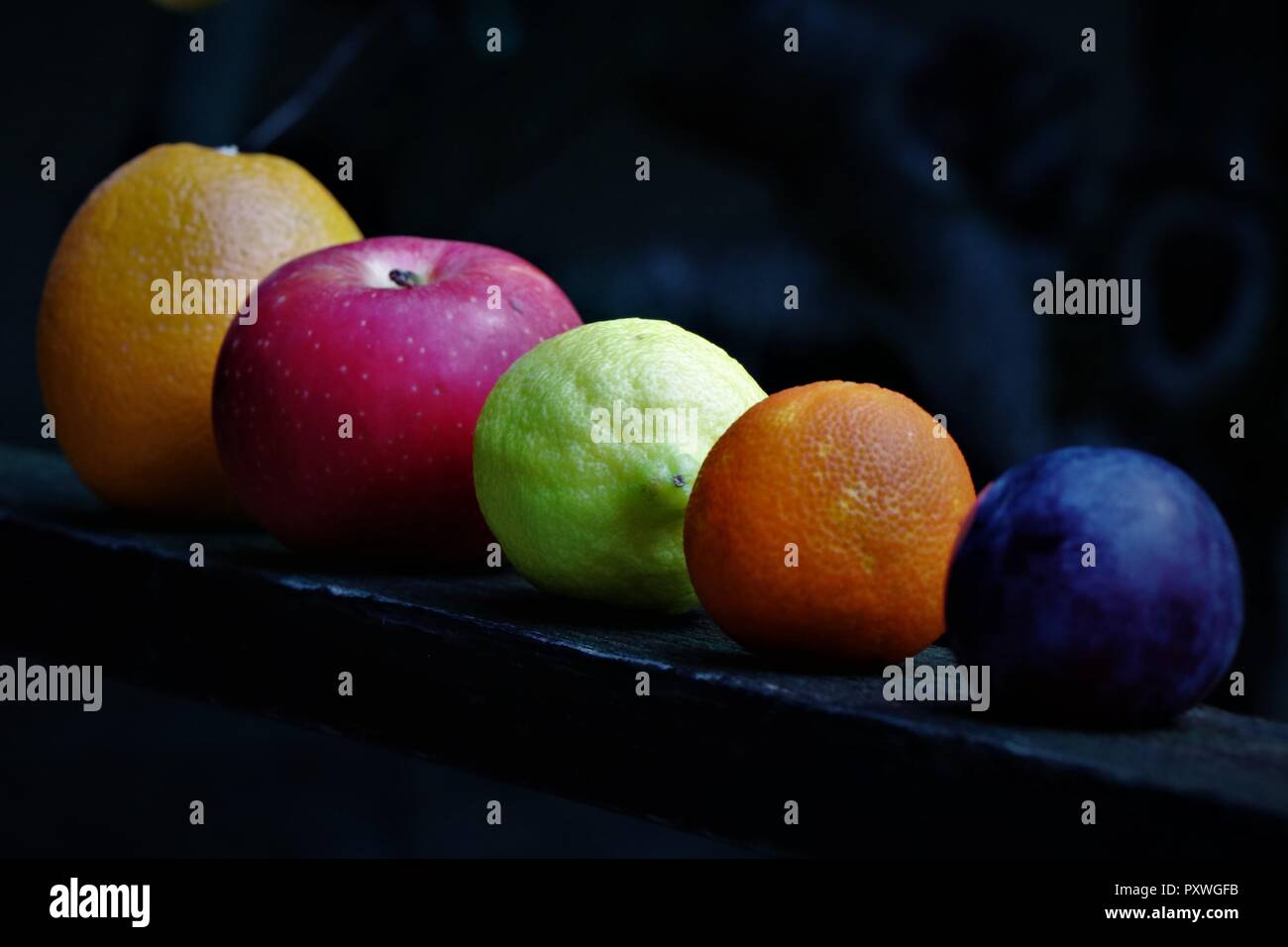 Variety of fresh seasonal fruit. Stock Photo