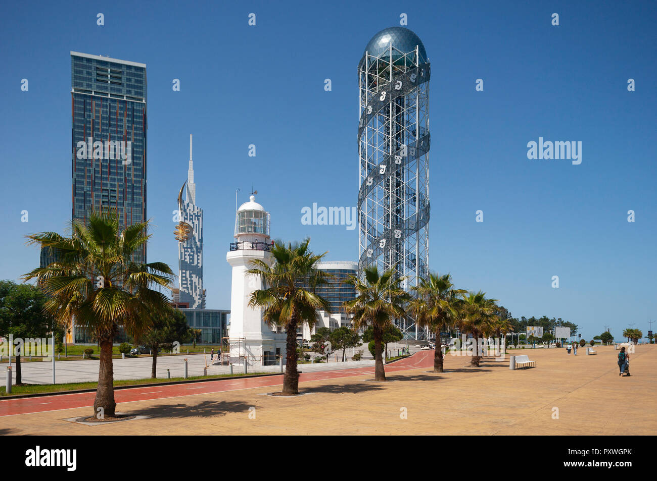 Georgia, Adjara, Batumi, Miracle Park with Alphabetic Tower Stock Photo