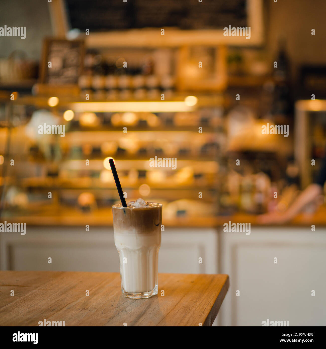 Ice coffee on a table in a coffee shop Stock Photo