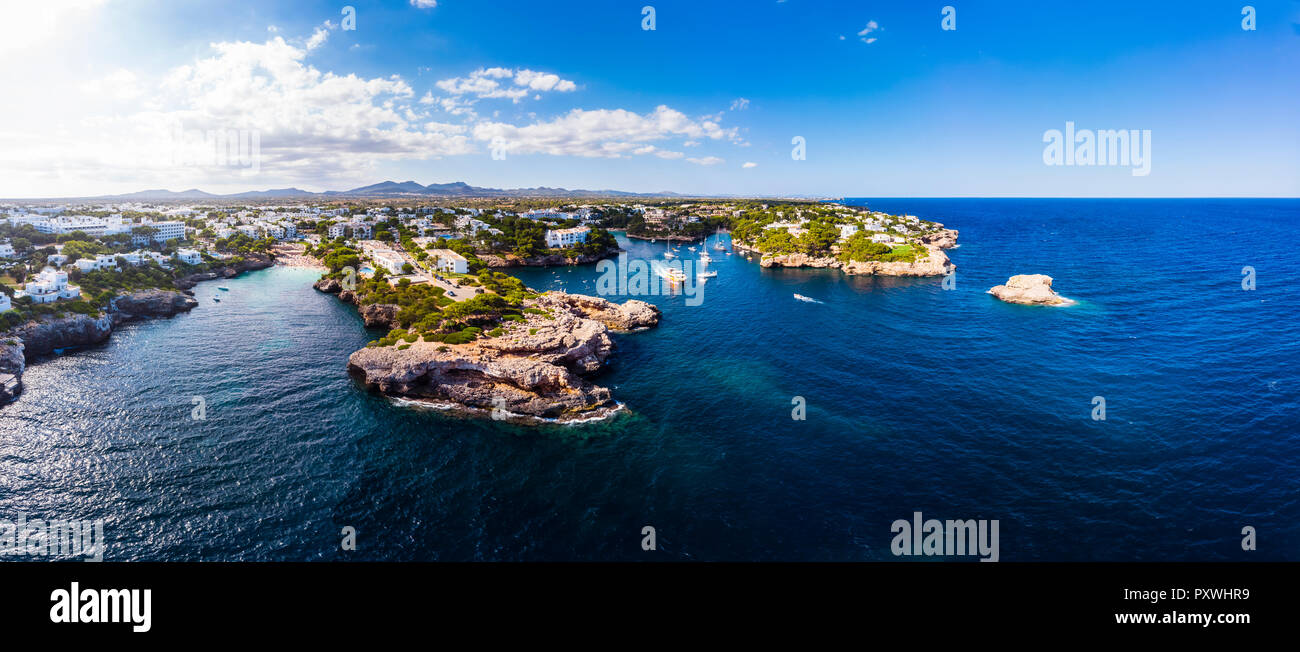 Spain, Mallorca, Portocolom, Aerial view of Cala d'Or and bay Cala Ferrera Stock Photo