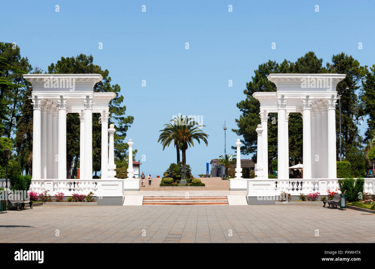 Georgia, Adjara, Batumi, Colonnades at the Seaside Park Stock Photo