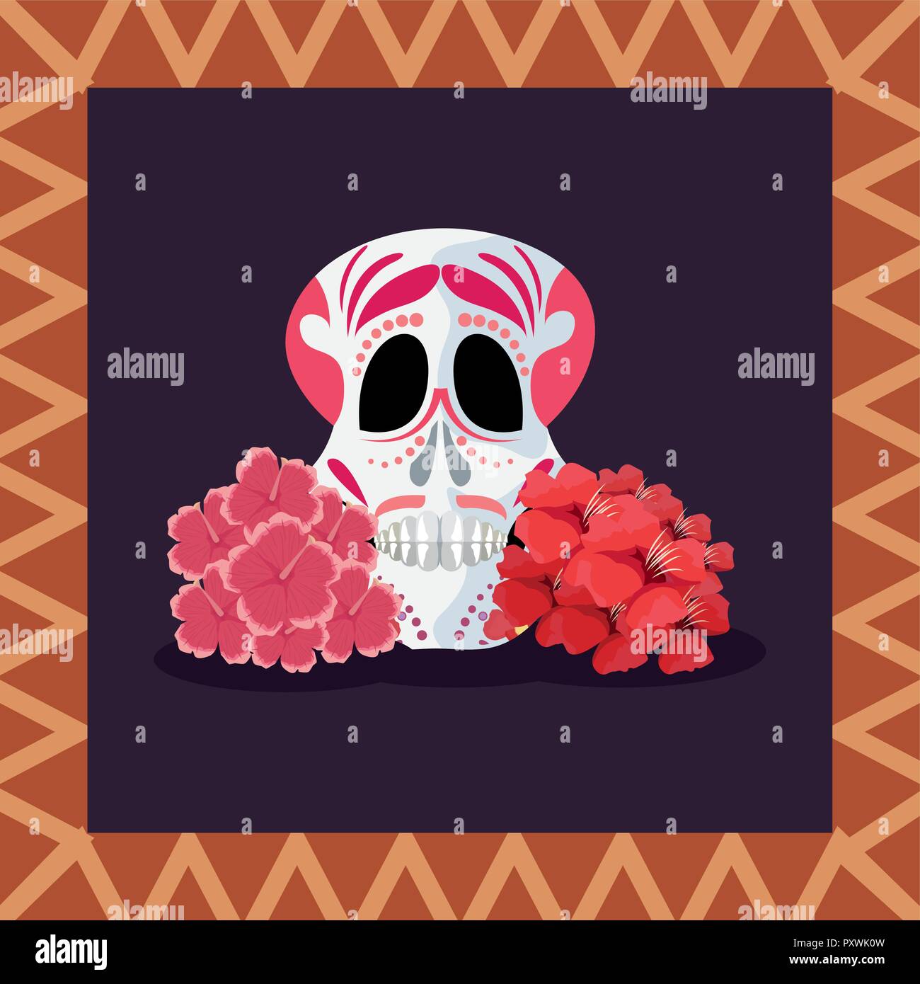 day of the dead color flowers skull vector illustration Stock Vector ...
