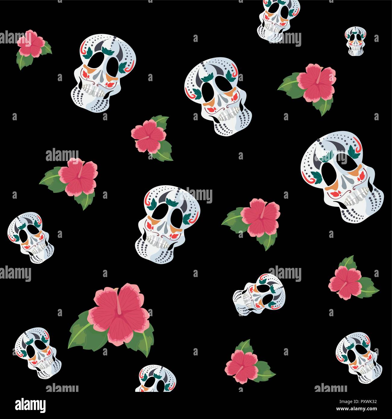 day of the dead roses skulls colors background vector illustration