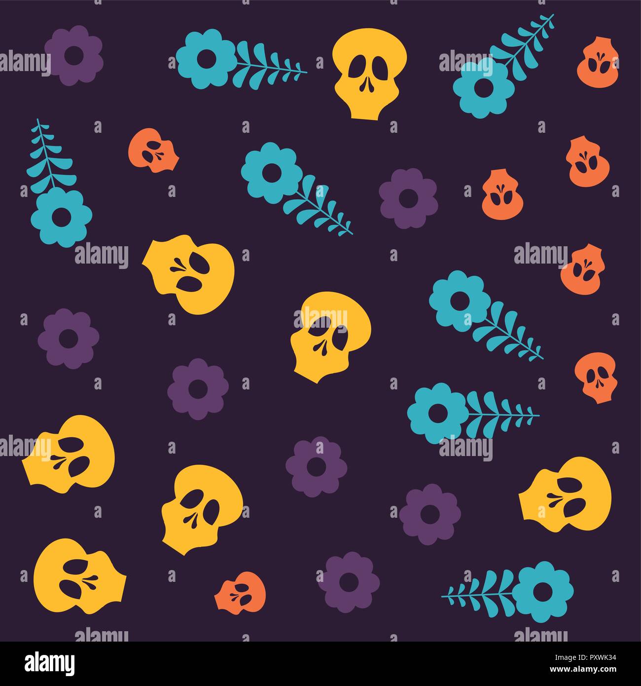 day of the dead skulls flowers colors background vector illustration ...