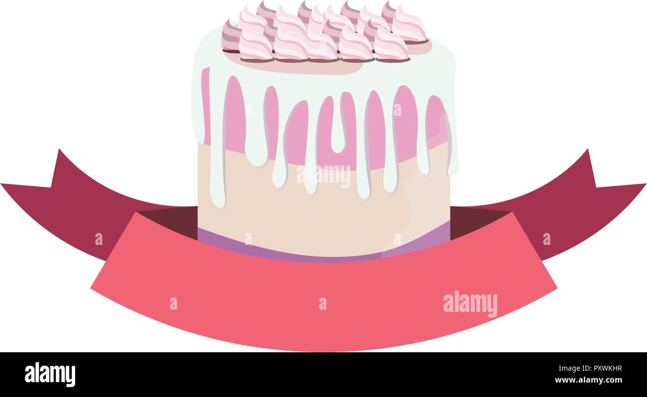 sweet cake celebration birthday ribbon vector illustration Stock Vector ...