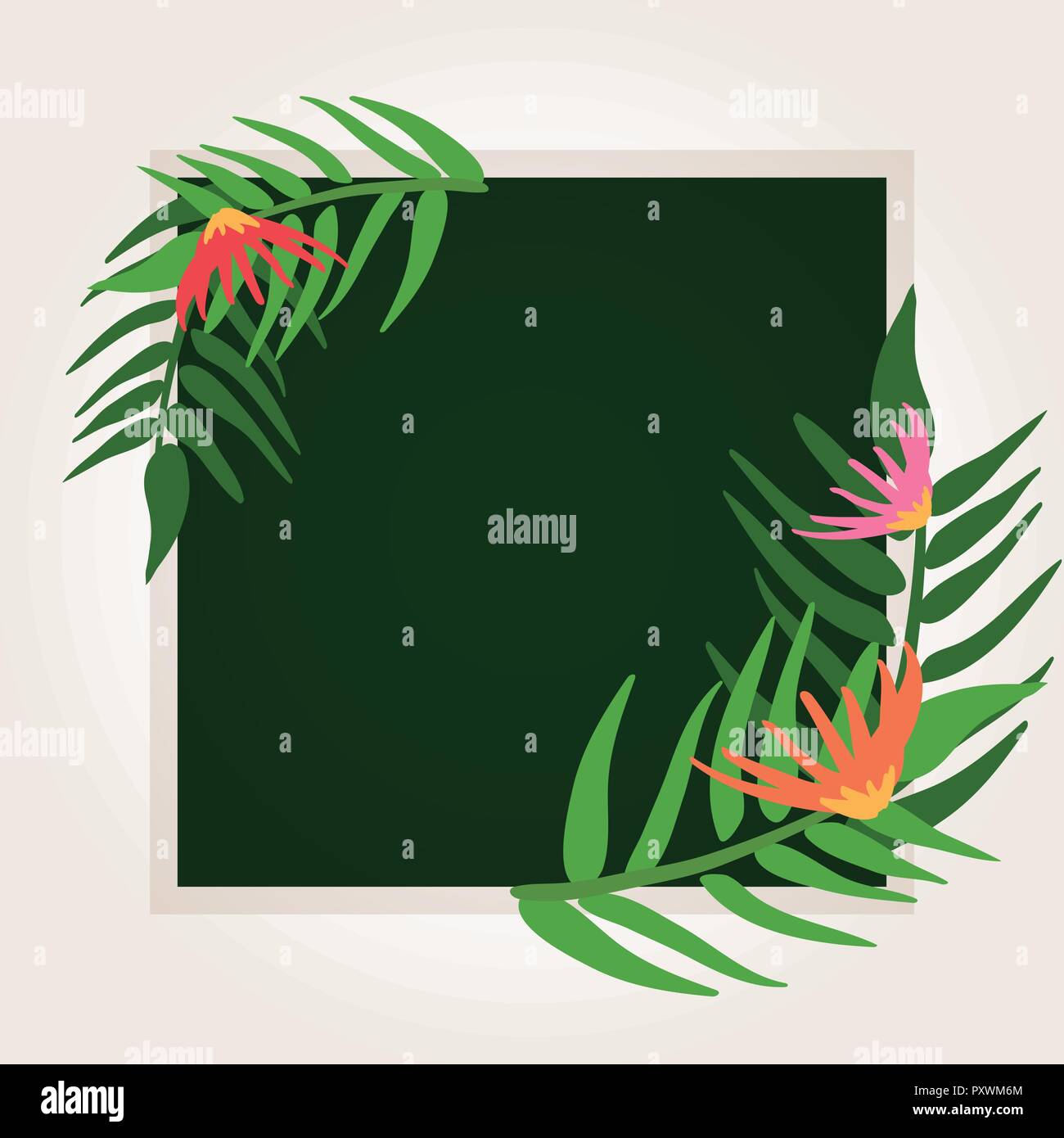 Border template with green leaves on board illustration Stock Vector ...