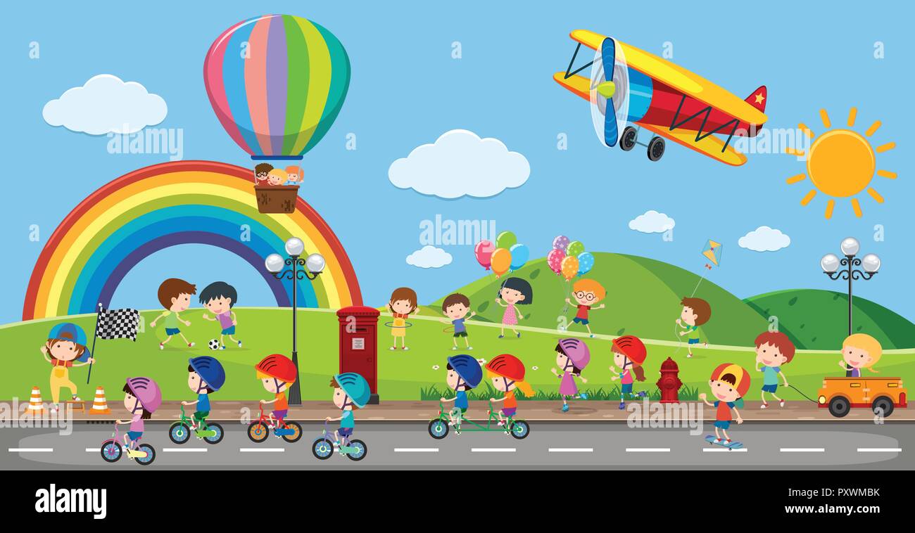 Outdoor scene many children hi-res stock photography and images - Alamy