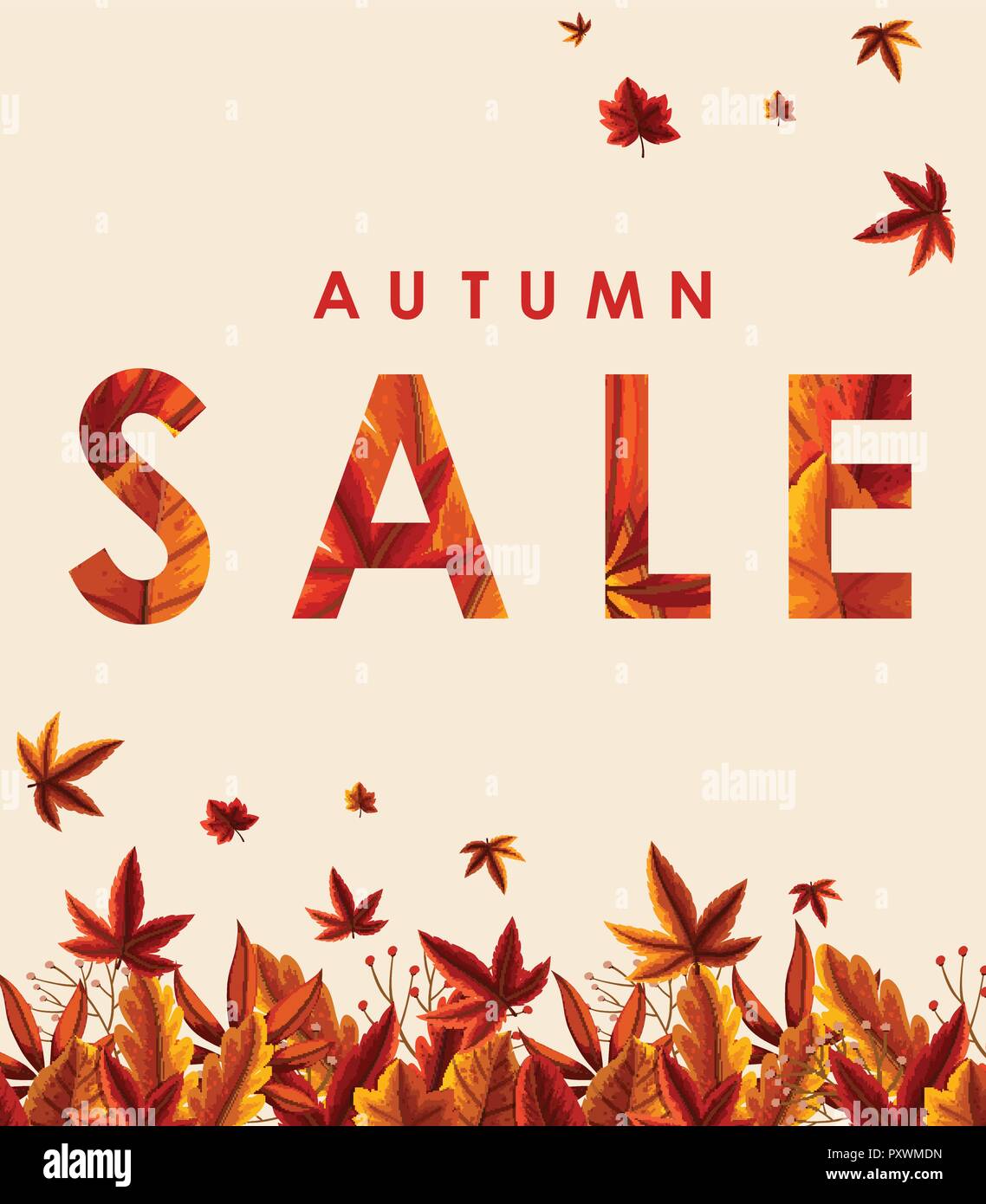 Autumn sale poster design with orange leaves illustration Stock Vector ...