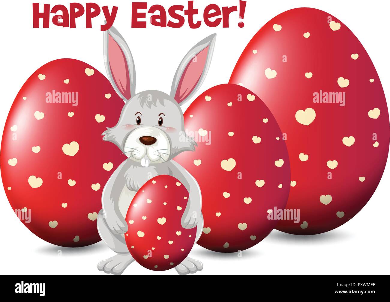 Easter poster design with bunny and eggs in red illustration Stock ...