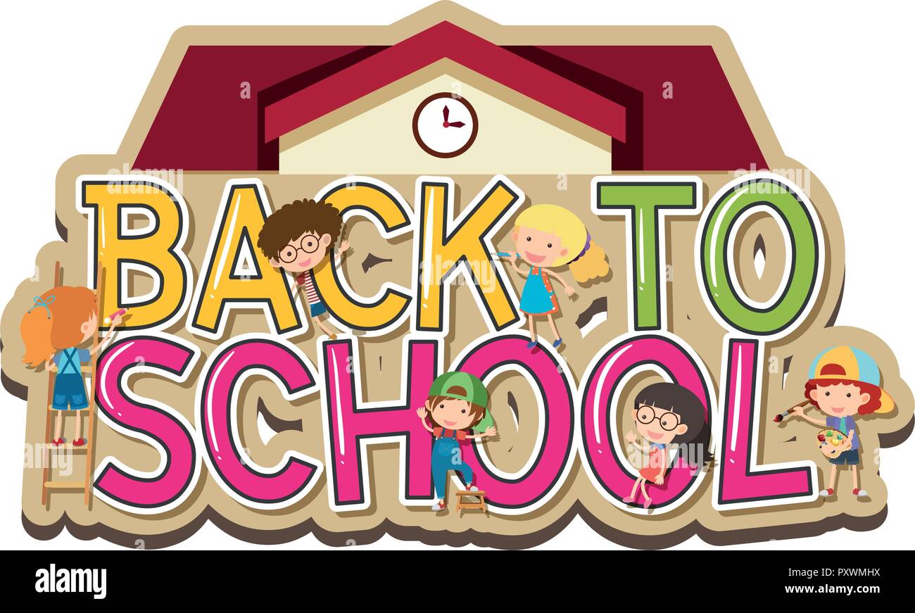 Words design for back to school with happy children illustration Stock ...