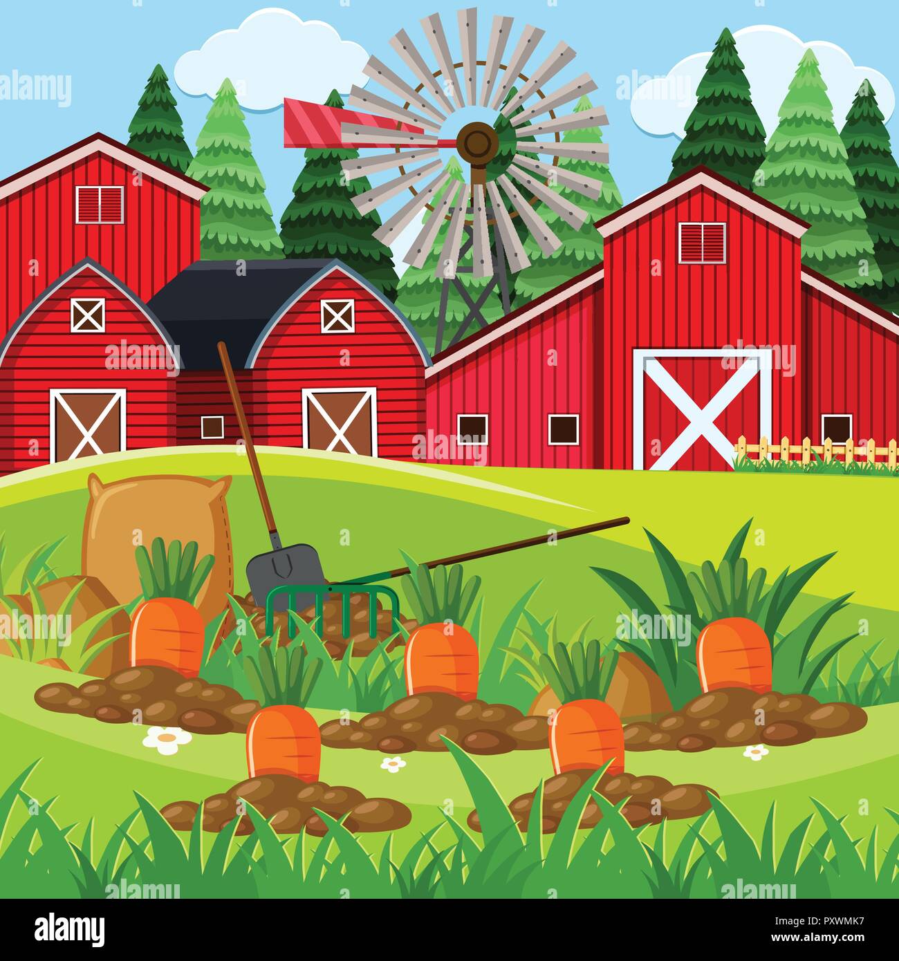 Farm scene with carrot garden illustration Stock Vector Image & Art Alamy