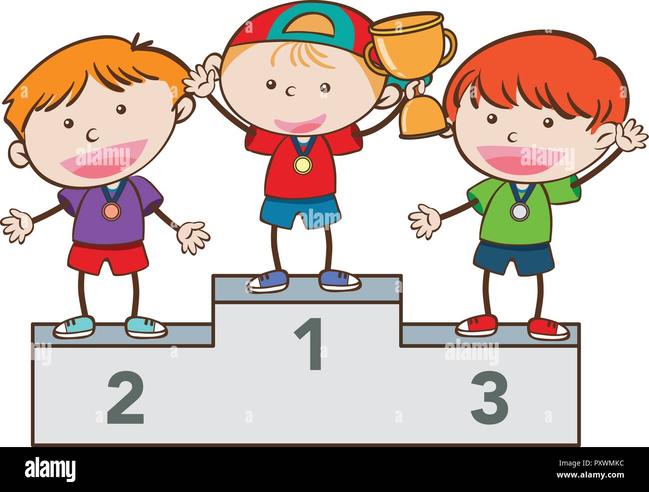 Boys on winning stand illustration Stock Vector