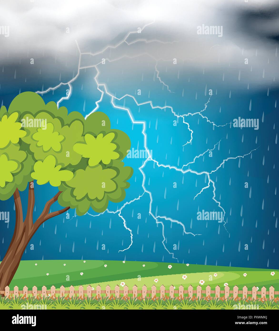 Background Scene With Thunder And Rainstorm Illustration Stock Vector Image Art Alamy