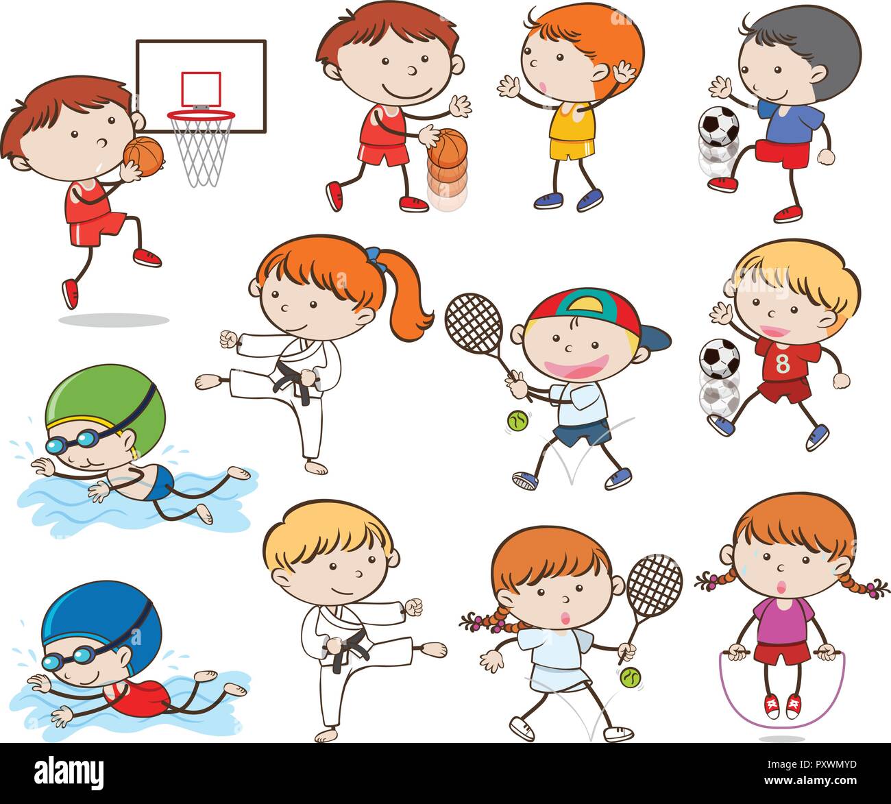 Doodle Kids Doing Sport Activities Illustration Stock Vector Image 