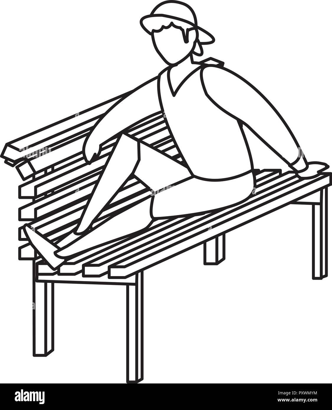 Old man sitting on wooden bench Stock Vector Images - Alamy