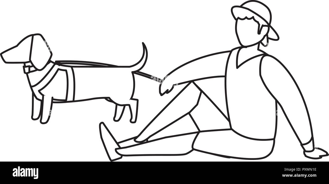man sitting with a dog over white background, vector illustration Stock ...