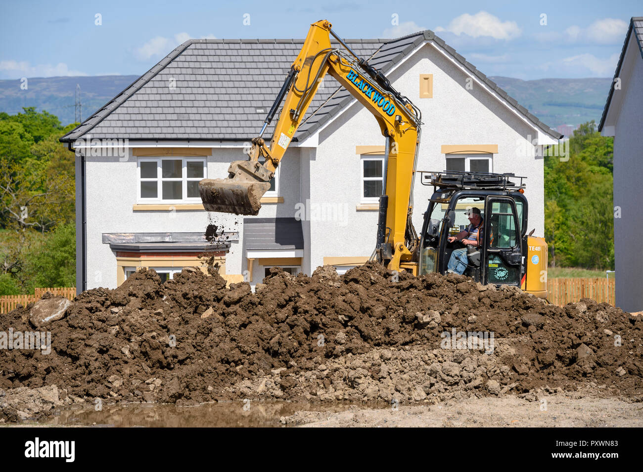 Building and construction work at a new housing development. Stock Photo
