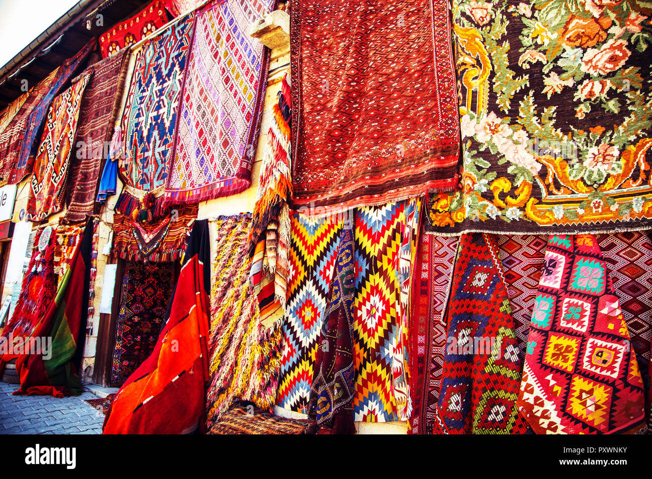 Amazing traditional handmade turkish carpets in souvenir shop