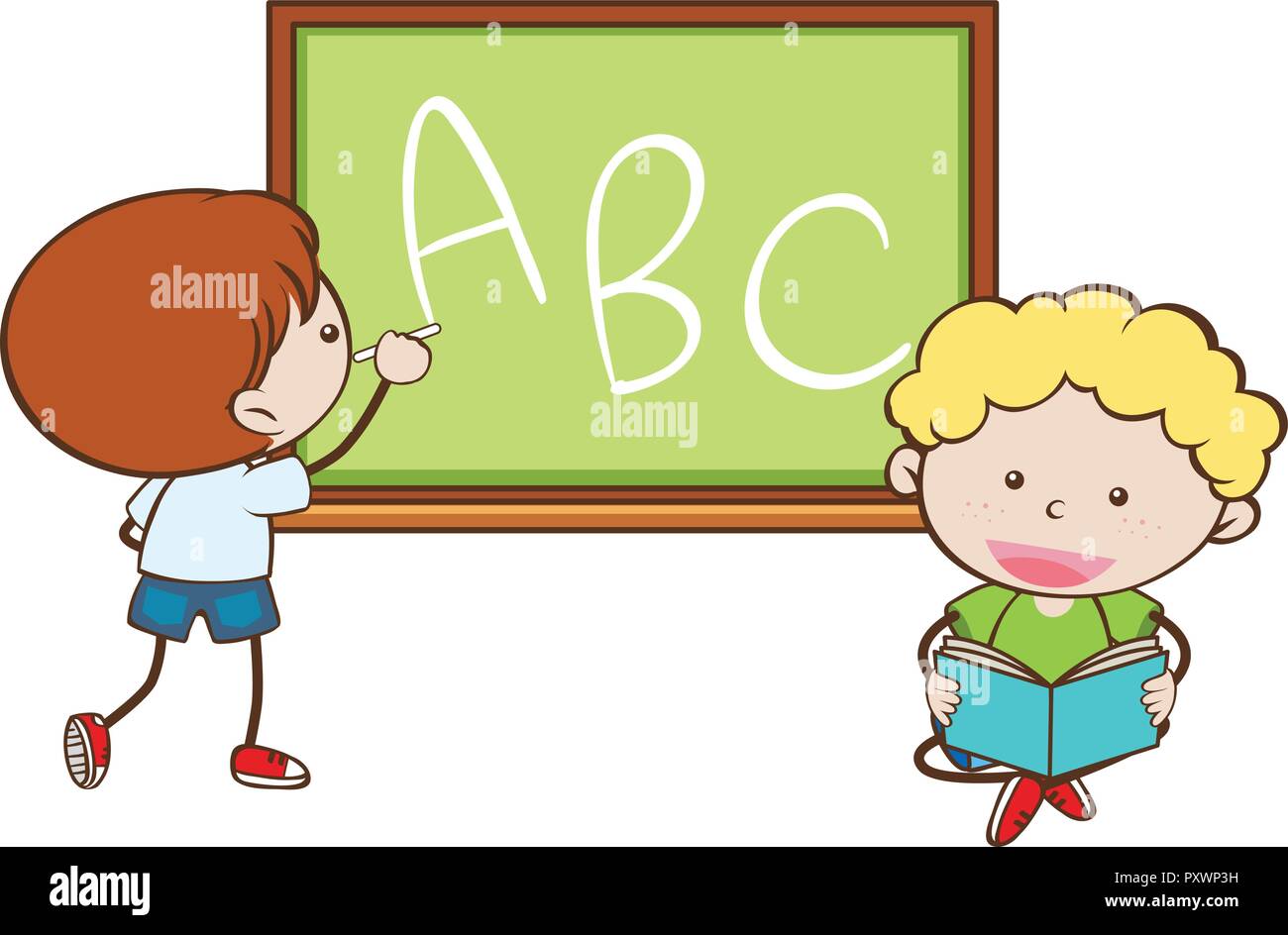 Boys writing on blackboard illustration Stock Vector Image & Art - Alamy
