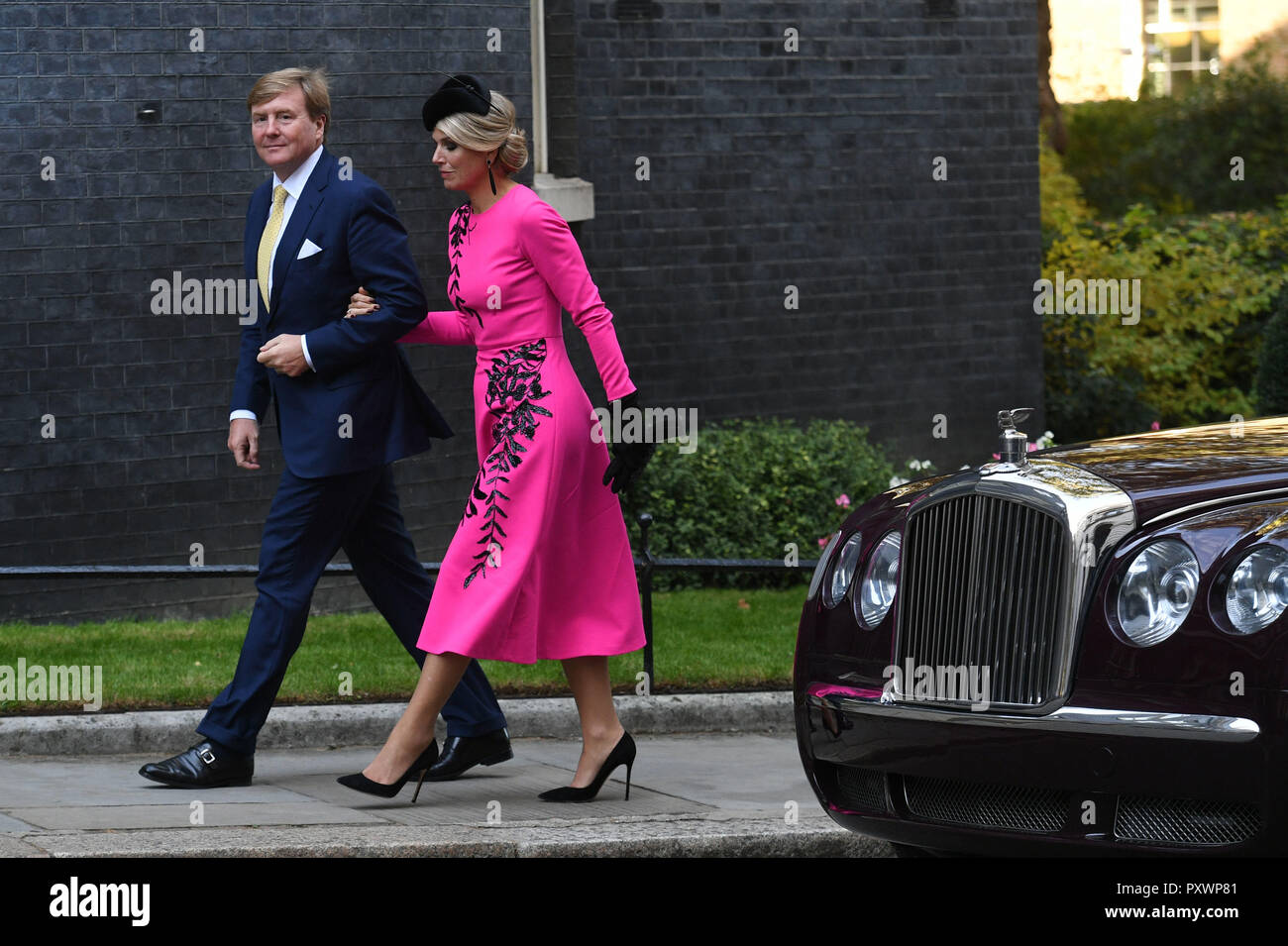 King Willem-Alexander and Queen Maxima of the Netherlands arrive at 10 Downing Street, London, ahead of their meeting with Prime Minister Theresa May, as part of their State Visit to the UK. Stock Photo