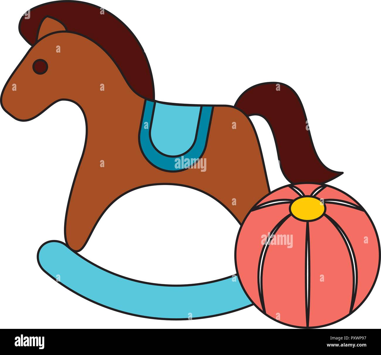 rocking horse rubber ball kid toys vector illustration Stock Vector