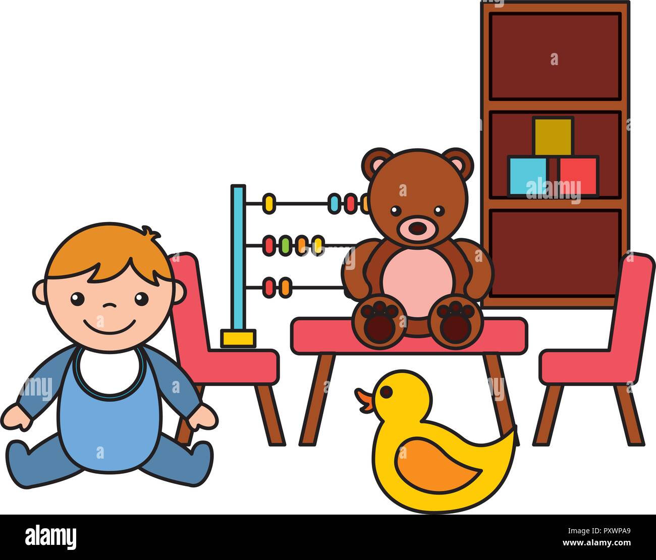 baby boy bear abacus duck kid toys vector illustration Stock Vector