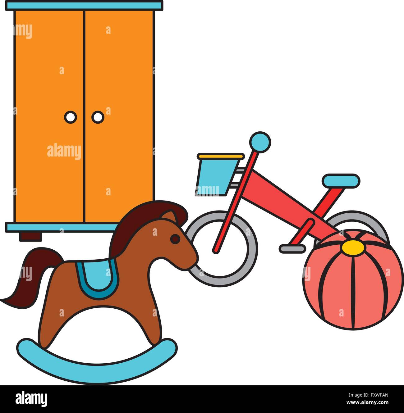 rocking horse bike ball kid toys vector illustration Stock Vector