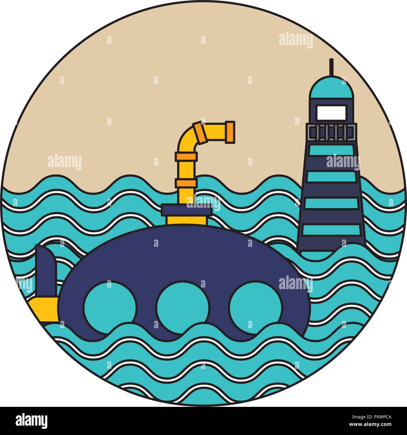 submarine lifebuoy ocean nautical image vector illustration Stock Vector