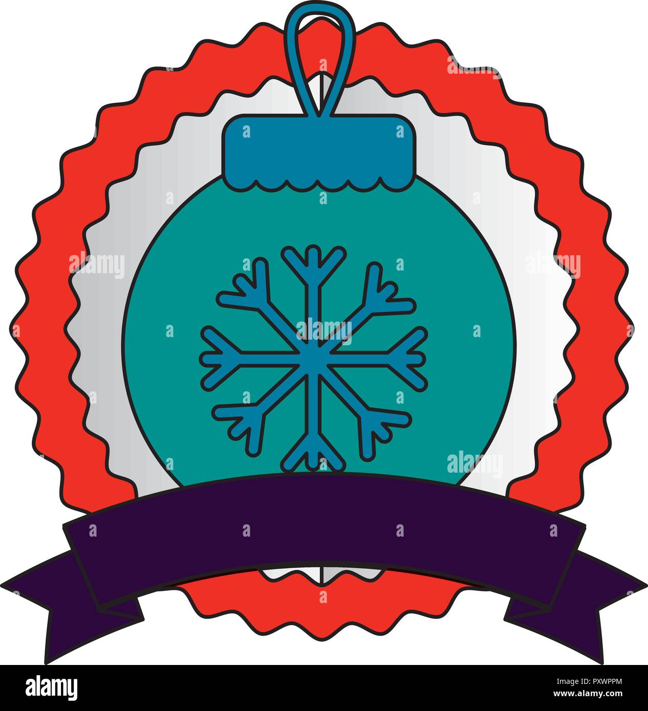 merry christmas ribbon sticker ball snowflake vector illustration Stock ...