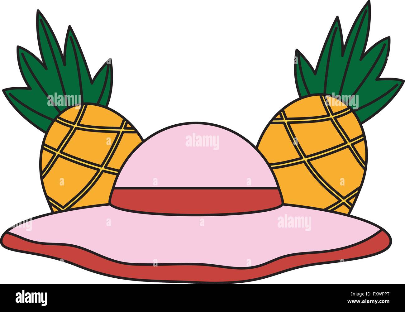 beach hat and pineapple tropical summer vector illustration Stock Vector Image &amp; Art - Alamy