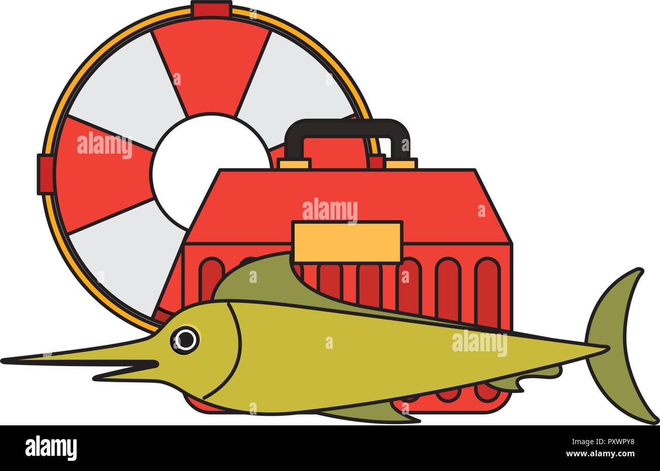 fishing fish tool box and lifebuoy vector illustration Stock Vector Image &  Art - Alamy