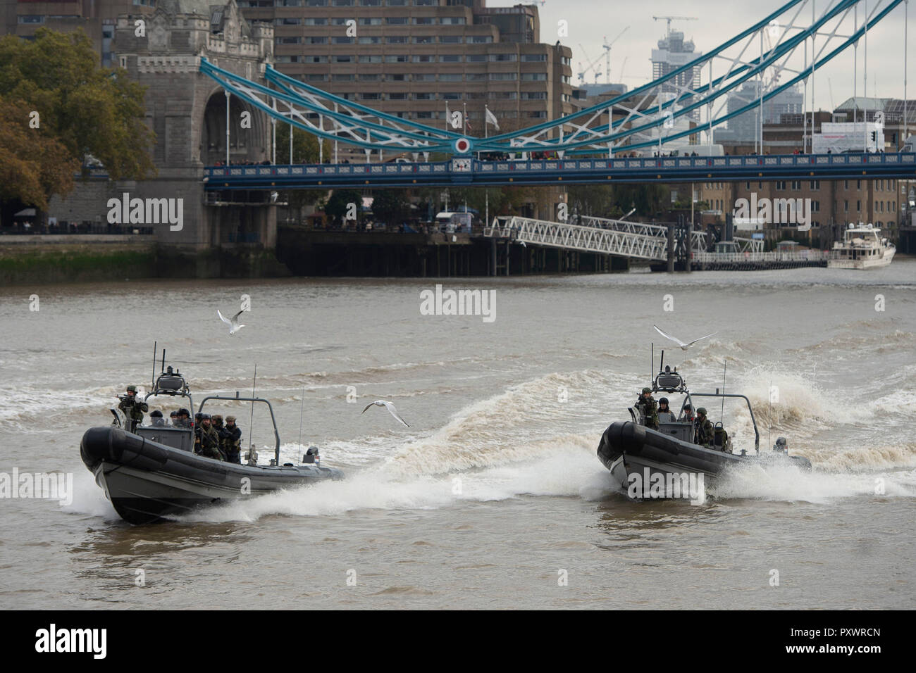 an on-the-water capability demonstration between the Royal Netherlands Marine Corps and the Royal Marines watched by King Willem-Alexander and Queen Maxima of the Netherlands during their state visit to the UK. Stock Photo