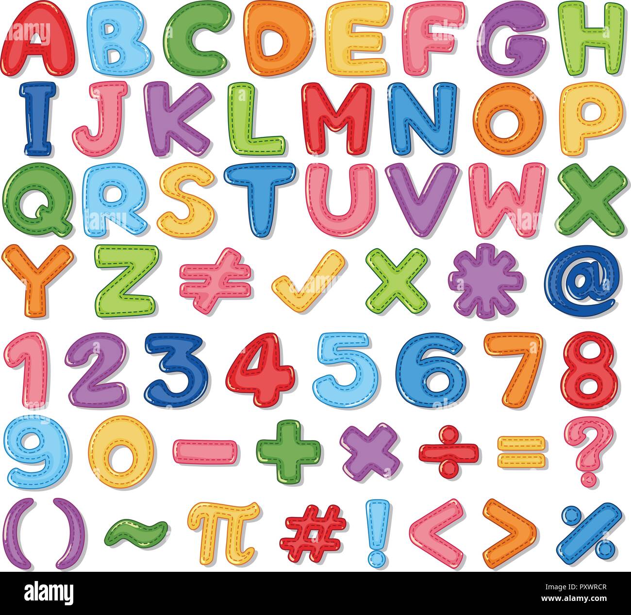 Colourful English Alphabet and Number illustration Stock Vector Image