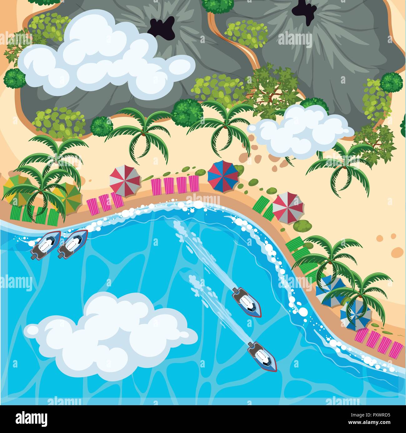 Aerial scene of boats and beach illustration Stock Vector Image & Art ...