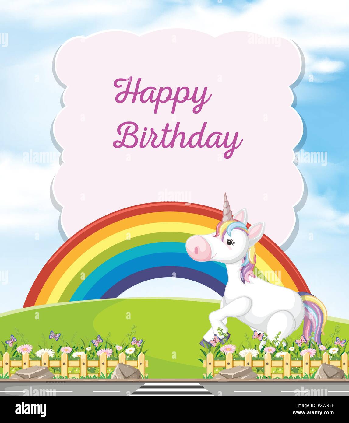 Happy Birthday Card with Unicorn illustration Stock Vector Image & Art ...