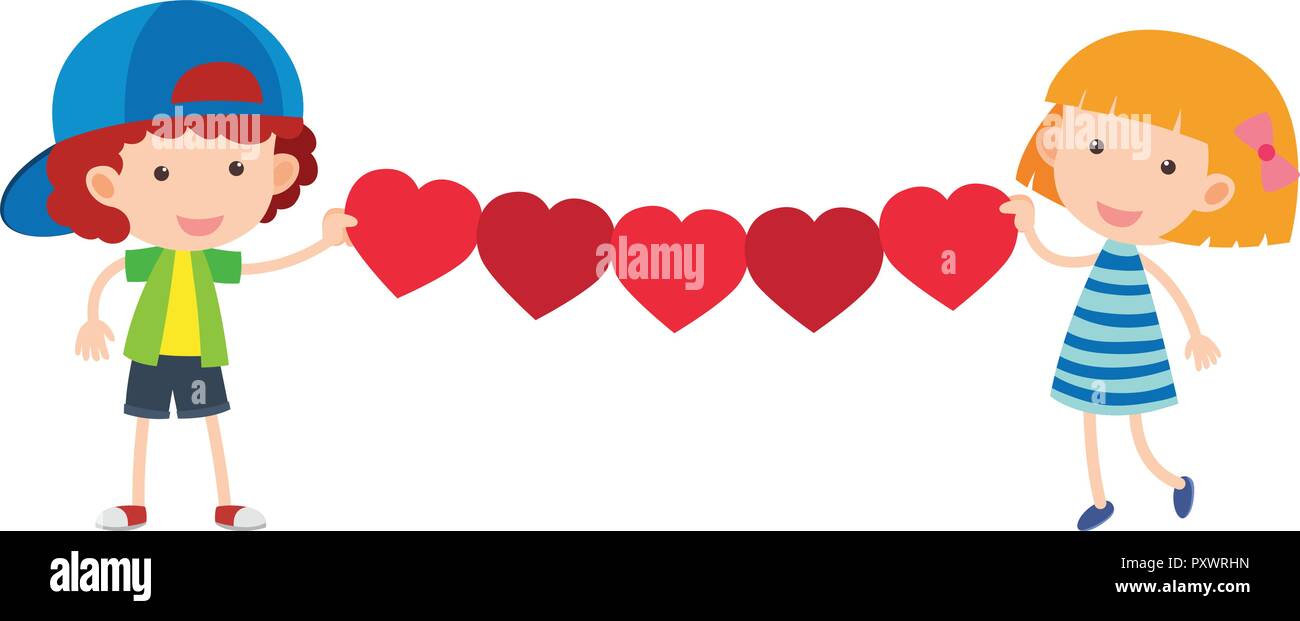 Boy and girl holding heart shapes illustration Stock Vector Image &amp; Art ...