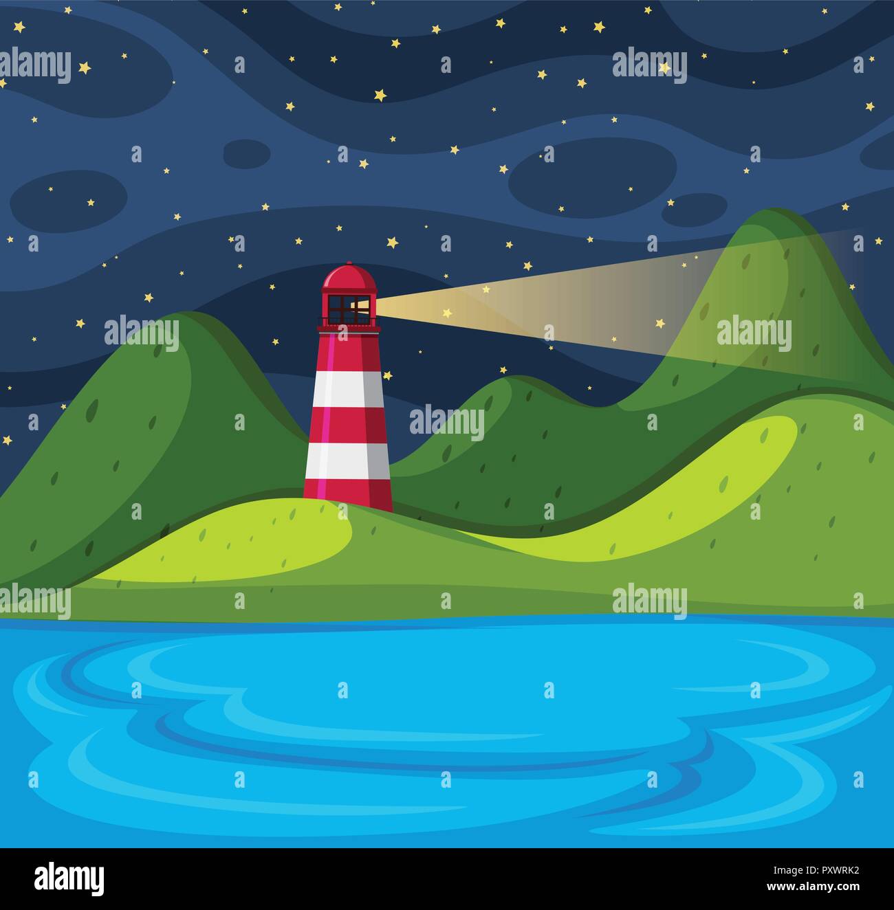 Background scene with lighthouse at night illustration Stock Vector ...