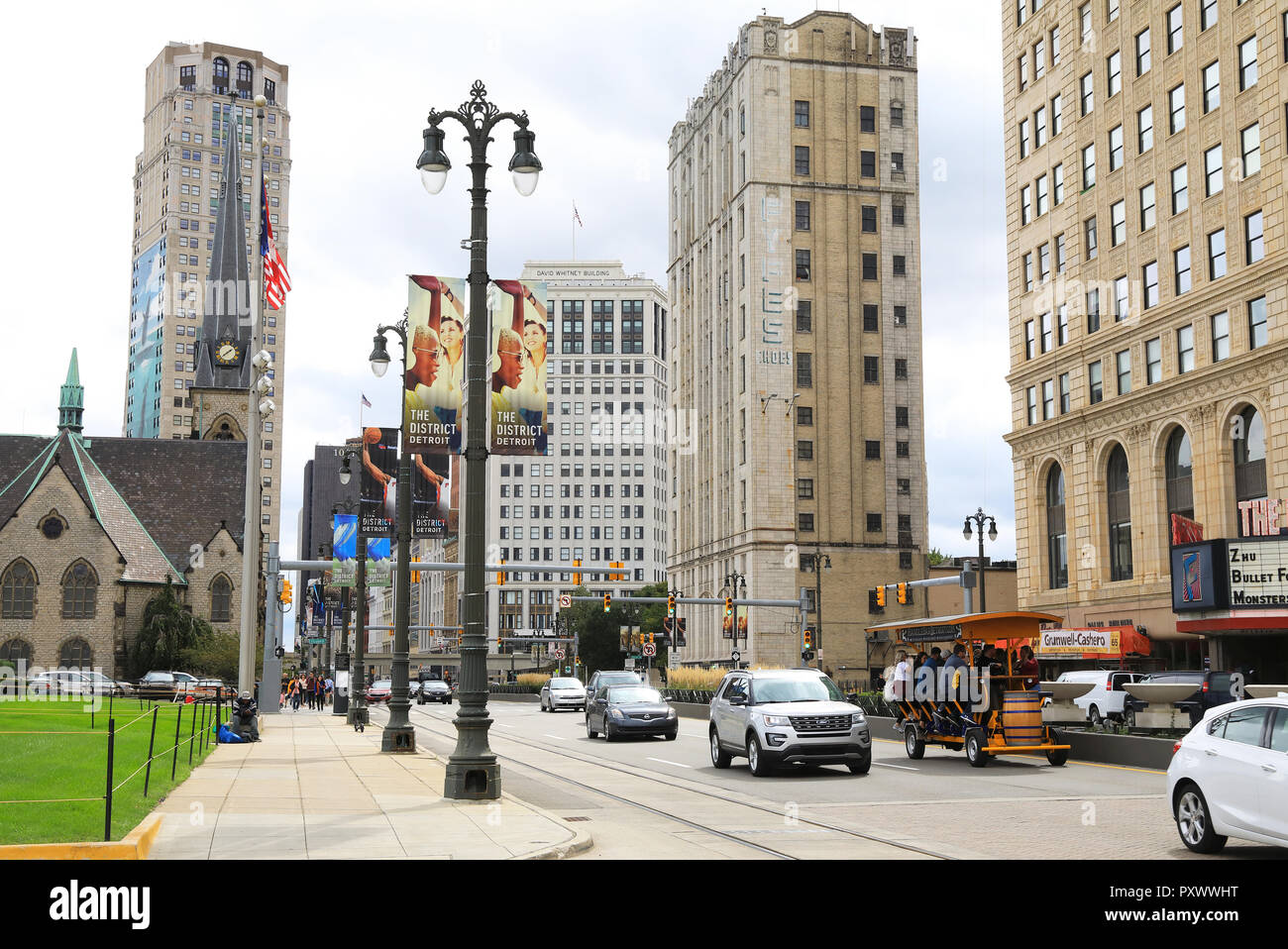 Revitalised Woodward Avenue in Downtown Detroit, in Michigan, USA Stock
