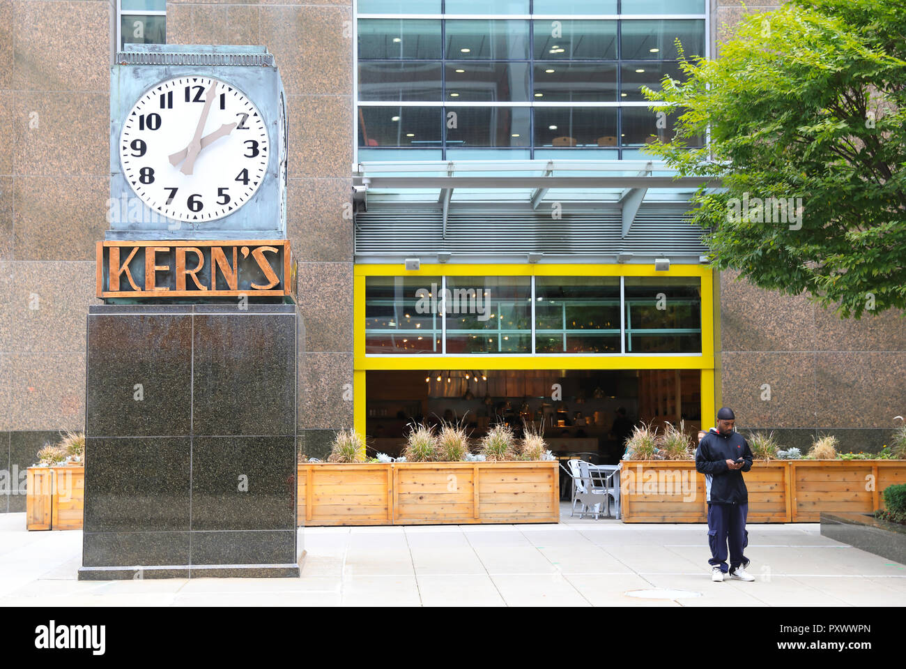 The restored historical landmark that is Kern's clock, now on Woodward and Gratiot, in Downtown Detroit, in Michigan, USA Stock Photo