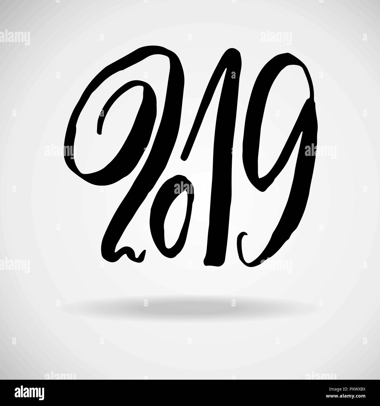 2019. Modern dry brush lettering. Grunge Happy New Year card design ...