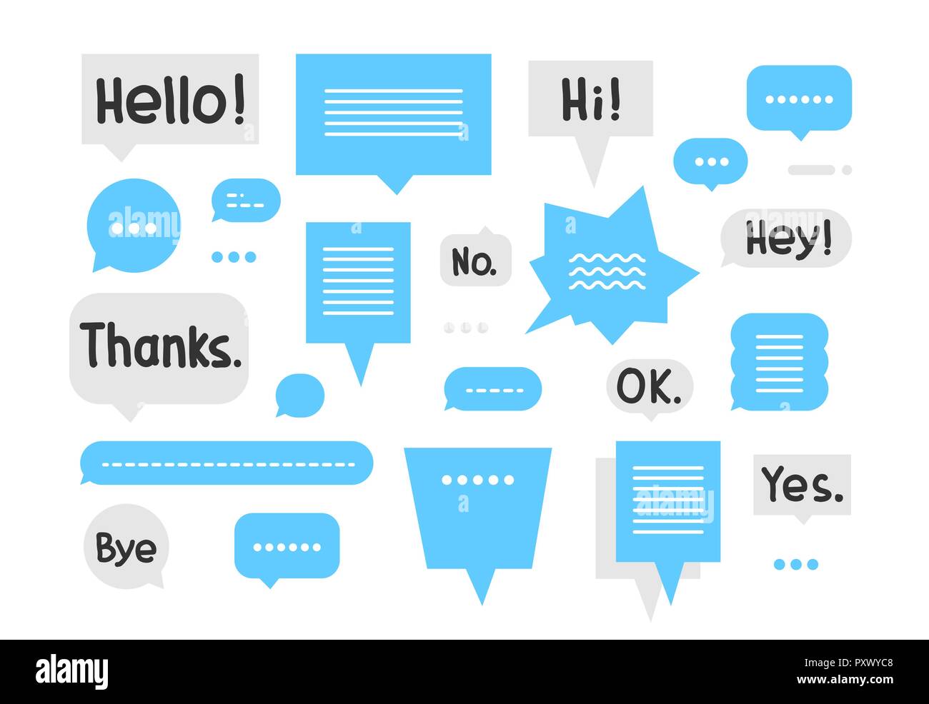Speech bubble set with short phrases Stock Vector