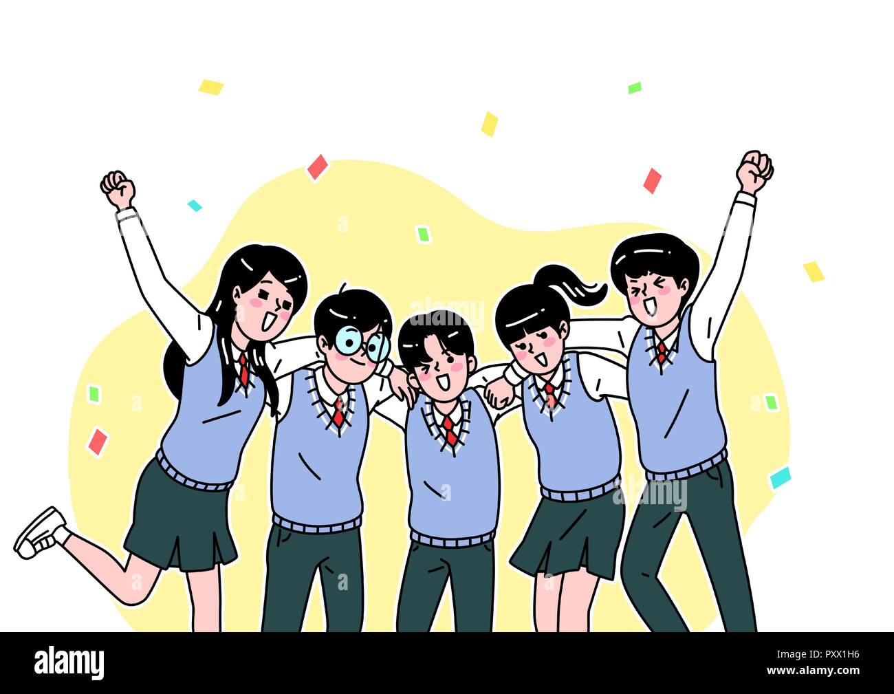 School life cartoon. Teenagers, middle and high school students ...