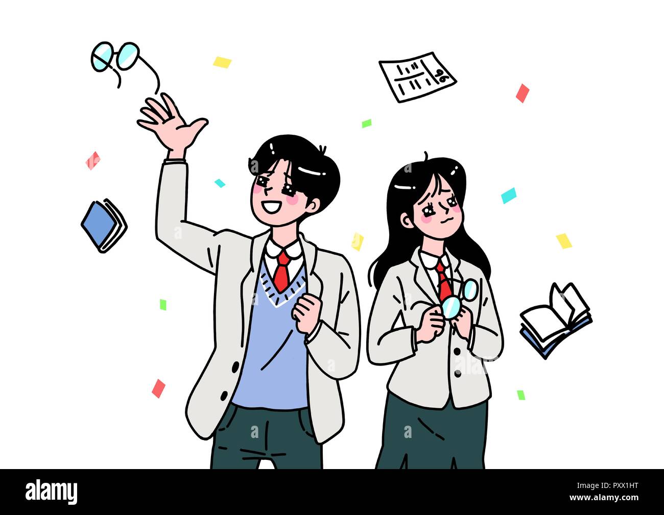 School life cartoon. Teenagers, middle and high school ...