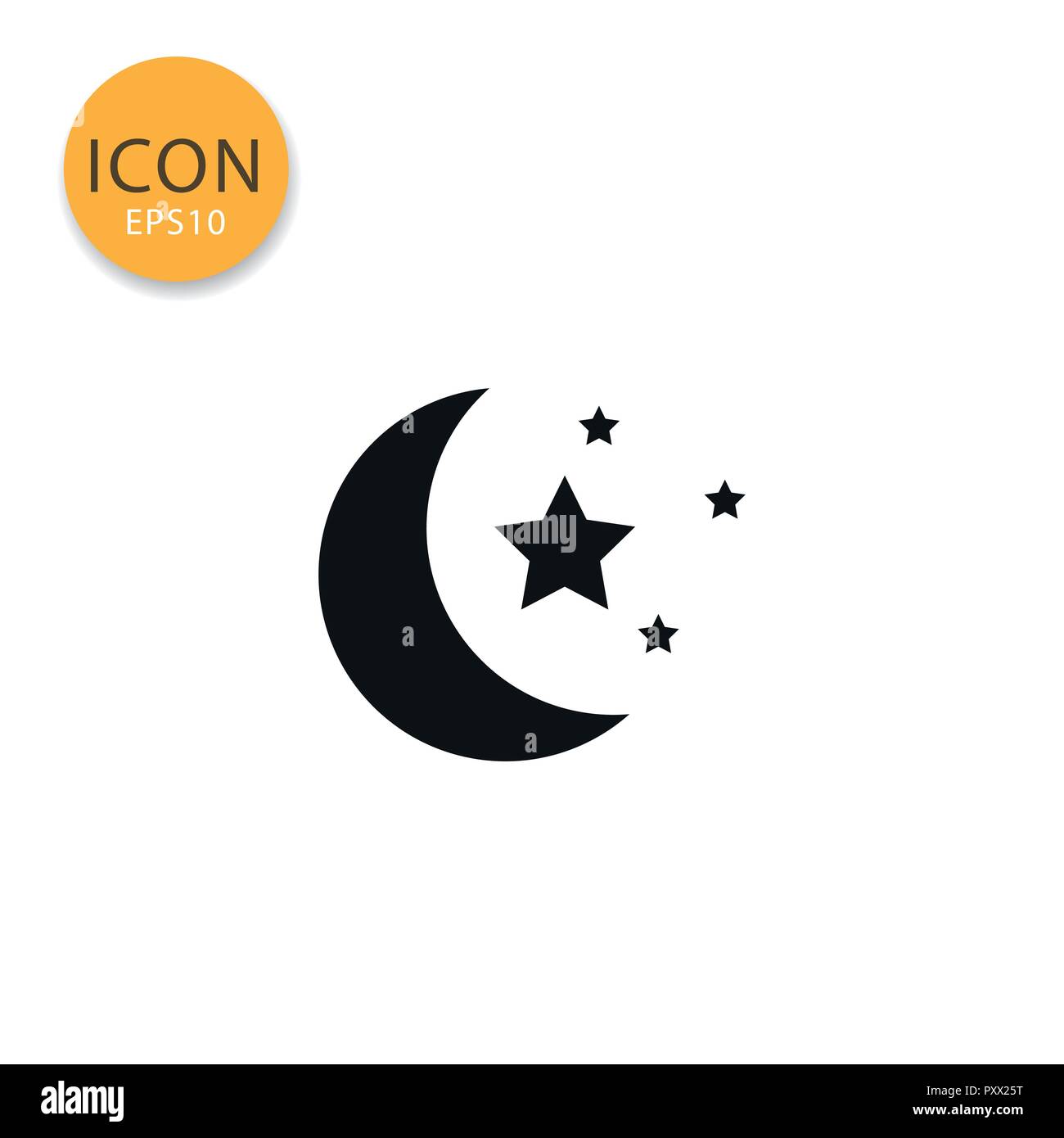 Moon and stars icon flat style in black color vector illustration on ...